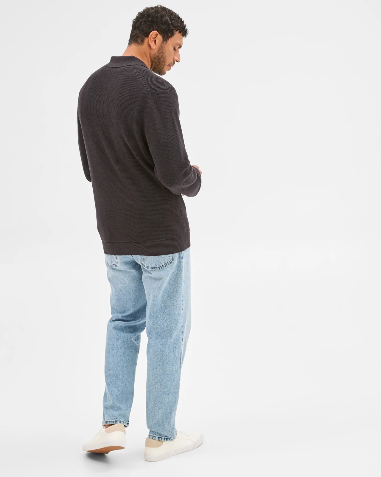 Australian Cotton Lightweight Long Sleeve Polo Neck Knit Sweater - Black 5 of 6