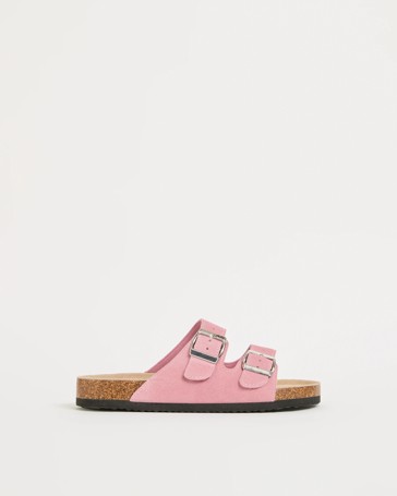 Suede Leather Buckle Moulded Cork Sandals