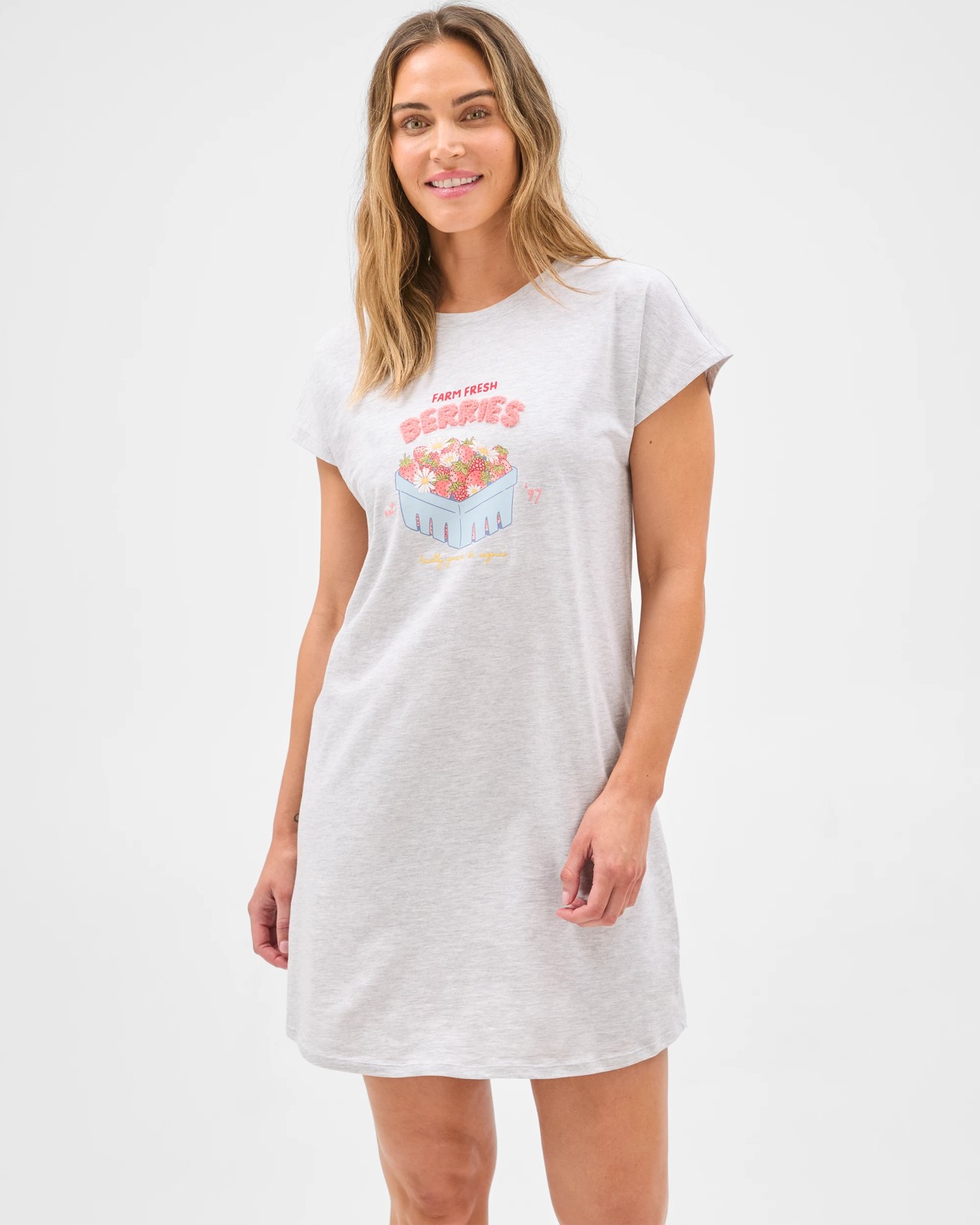 Australian Cotton T-Shirt Nightie - Grey Strawberry 4 of 5