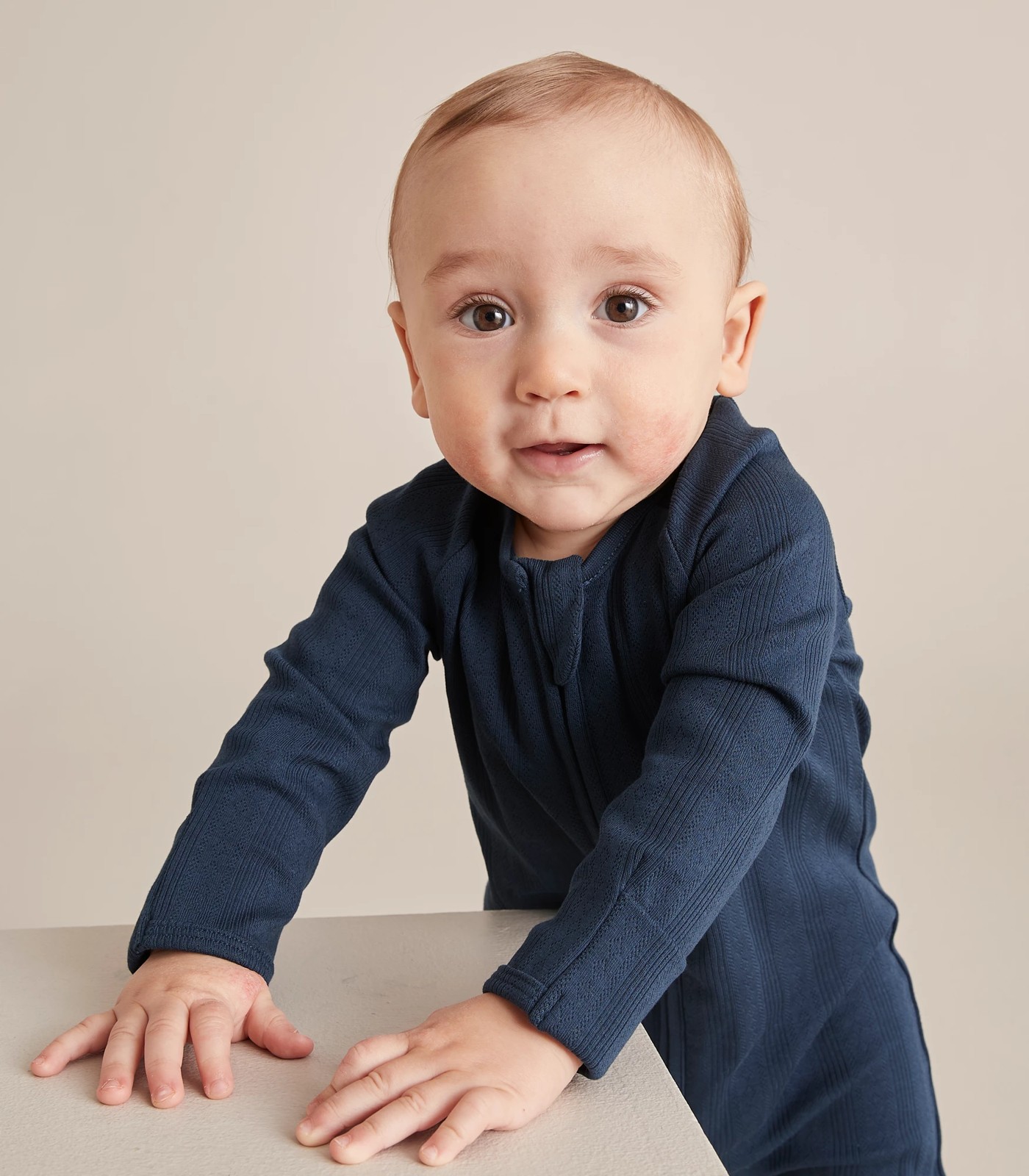 Baby Organic Cotton Pointelle Zip Coverall - Navy Blue | Target Australia