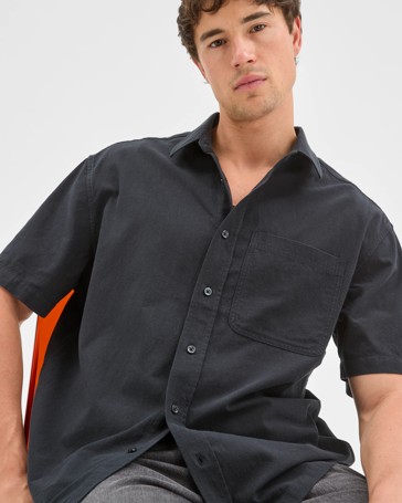 Commons Australian Cotton Plain Textured Boxy Fit Short Sleeve Shirt