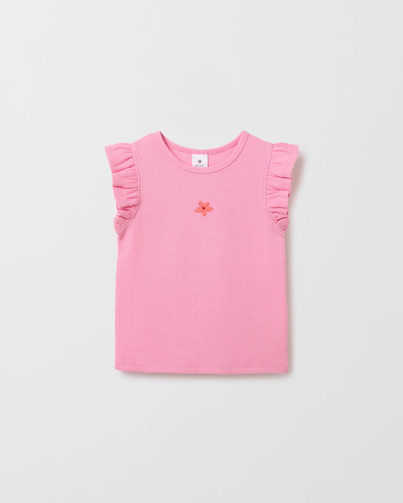 Australian Cotton Ruffle Sleeve Rib Tank Top - Pink Embroidery 5 of 6