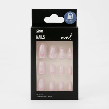 24 Pack False Nails with Adhesive, Oval Shape, Butterfly Shimmer - OXX Cosmetics