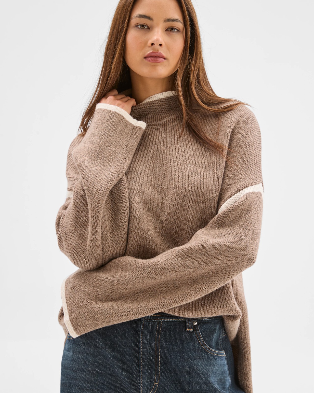 Lily Loves High Neck Contrast Jumper - Cacao Marle 5 of 5