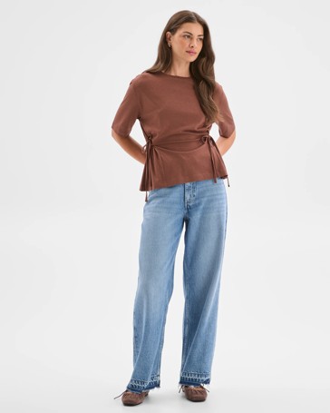 Petites Australian Cotton Blend Short Sleeve Tie Waist T-Shirt