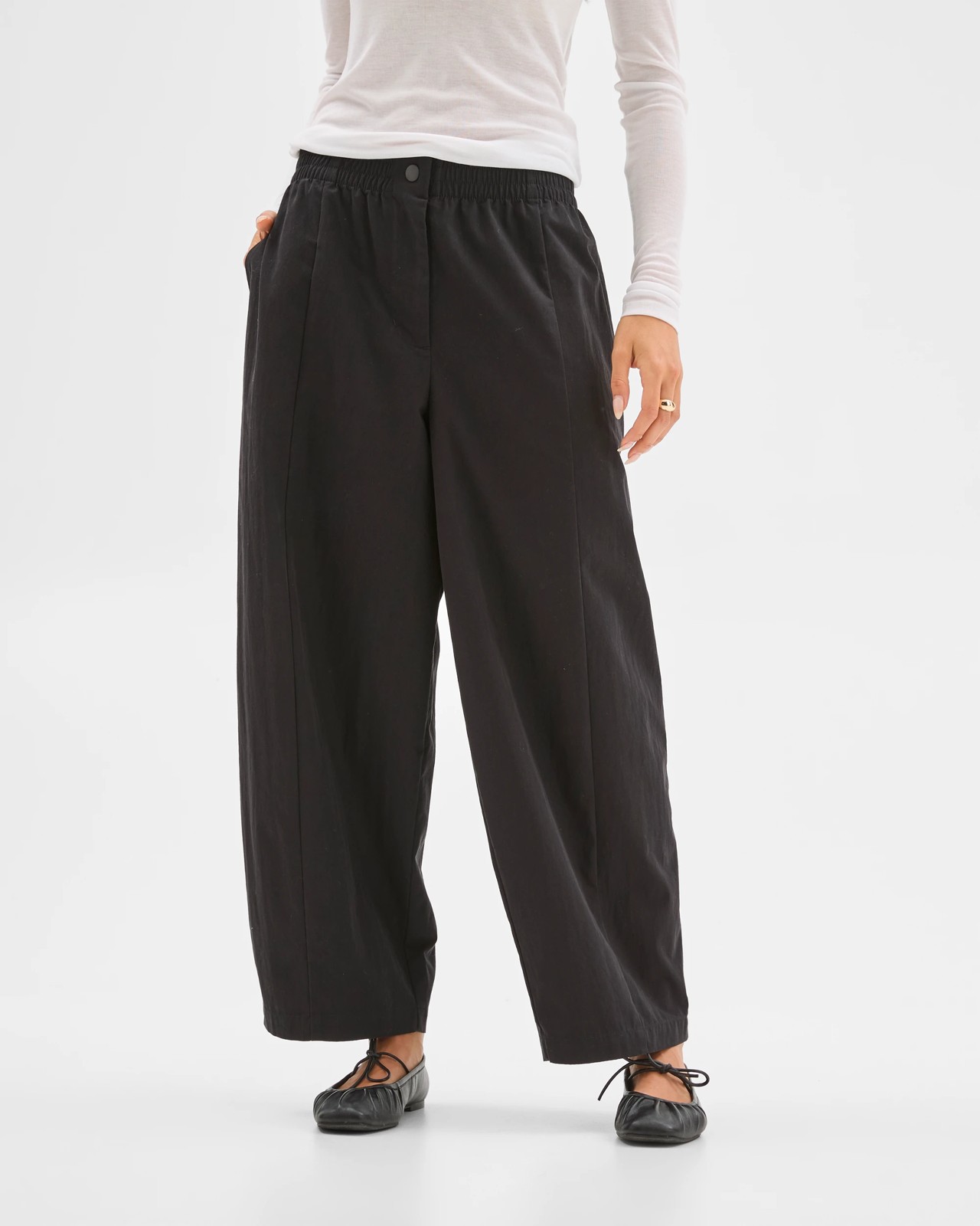 Lily Loves Australian Cotton Blend Pull On Pleat Pants - Black 3 of 6
