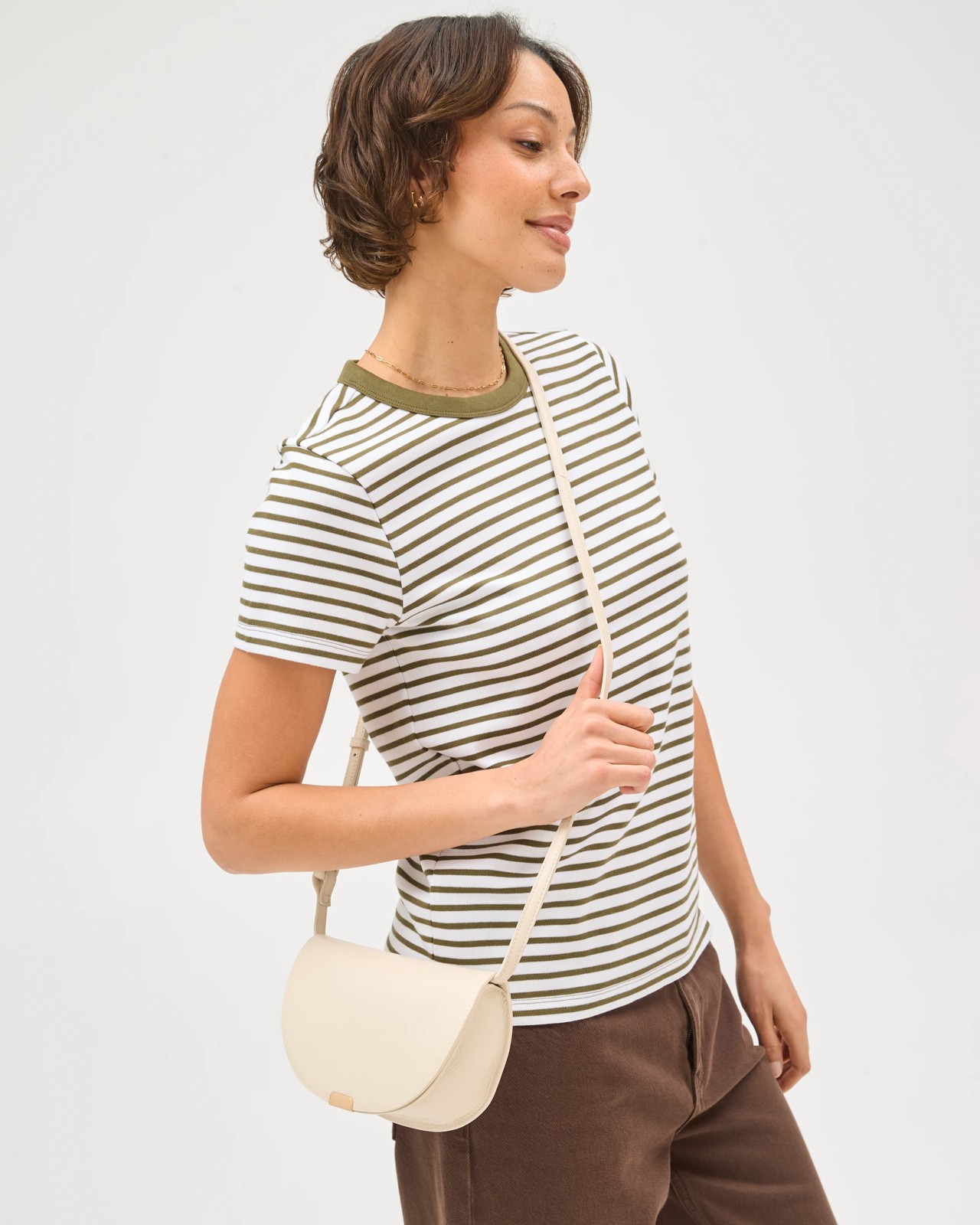Genuine Leather Mini Saddle Crossbody Bag - Ecru 4 of 5