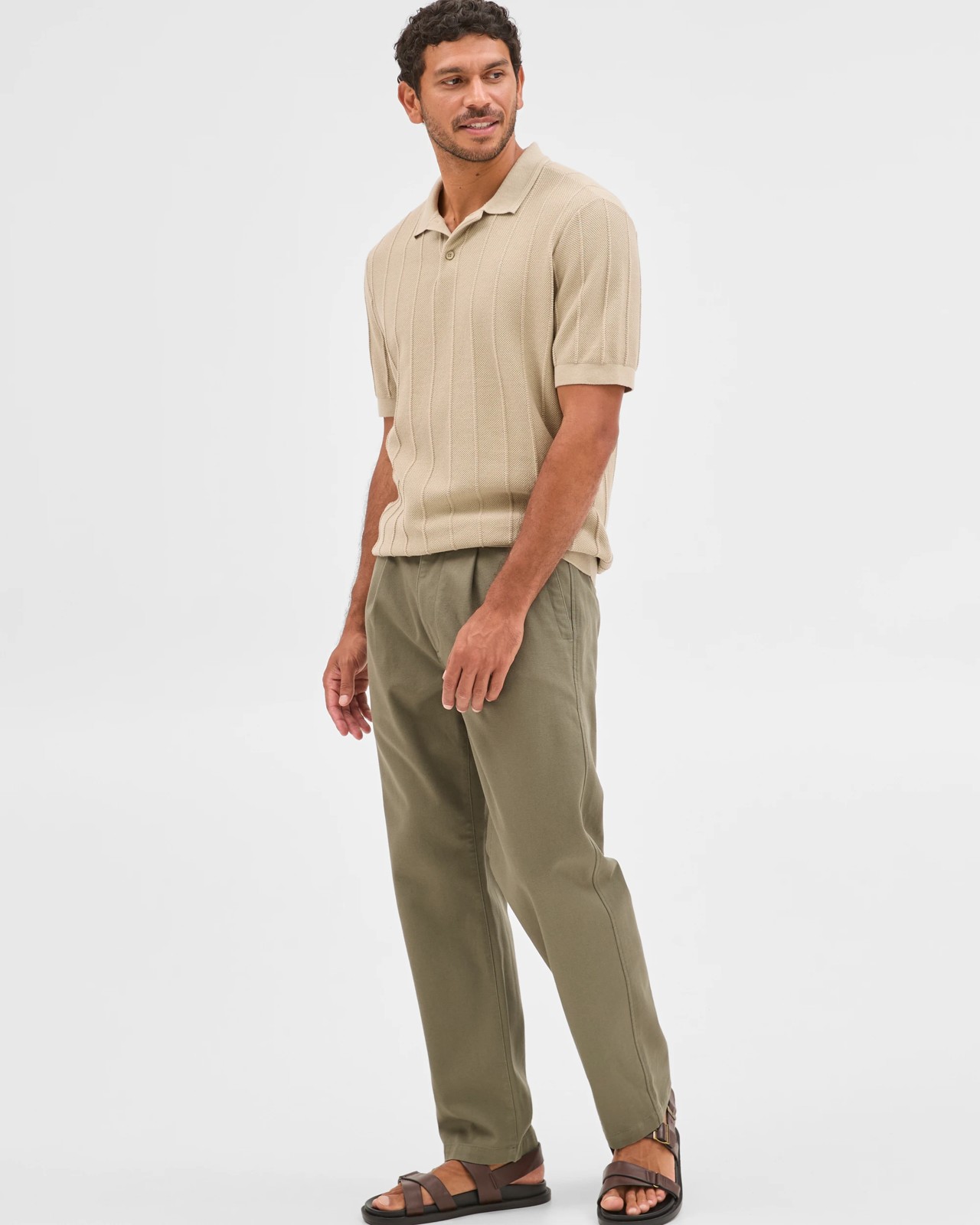 Australian Cotton Pleated Textured Chino Pants - Army 5 of 5