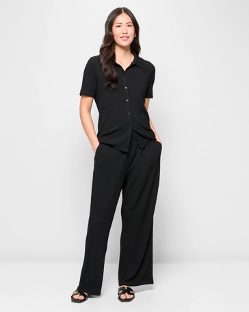 Textured Pull On Wide Leg Pants