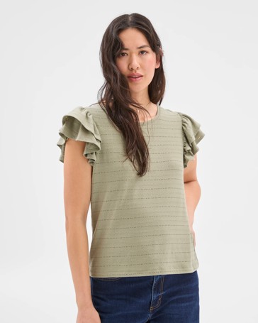 Ruffle Embroidered T-Shirt