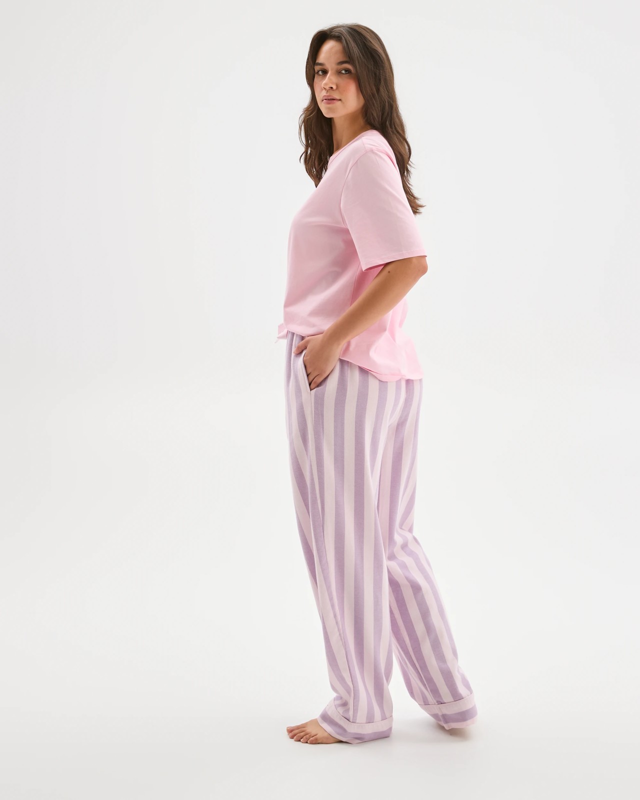 Australian Cotton Flannelette Wide Leg Sleep Pants - Pink Stripe 4 of 6
