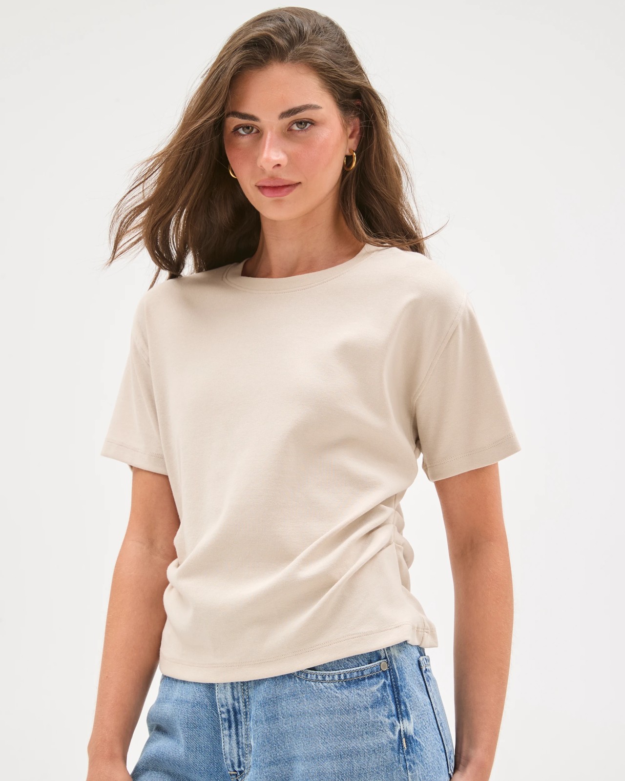 Petites Side Gather T-Shirt - Pumice 2 of 5