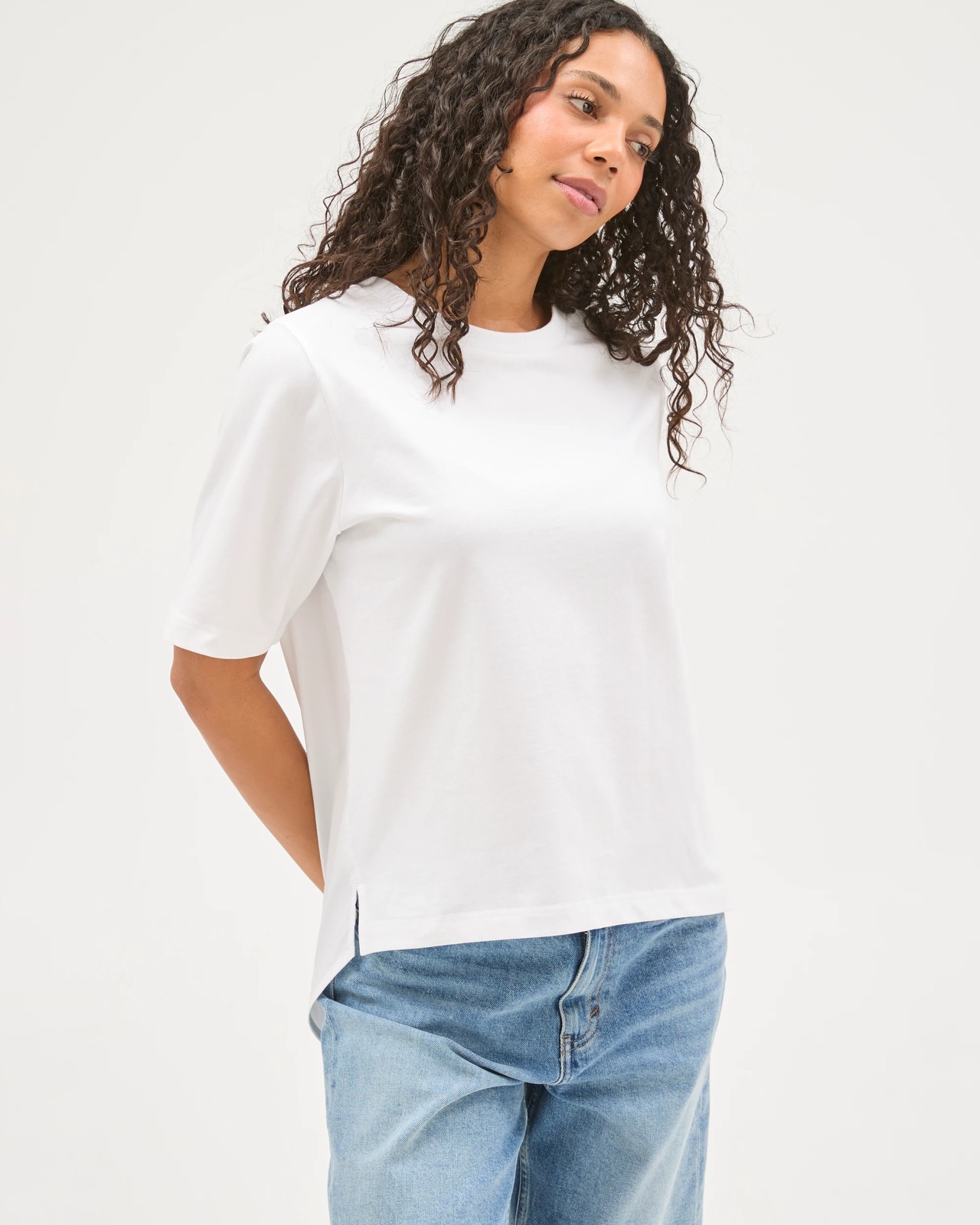 Australian Cotton Boxy Fit Woven Back T-Shirt - White 3 of 6