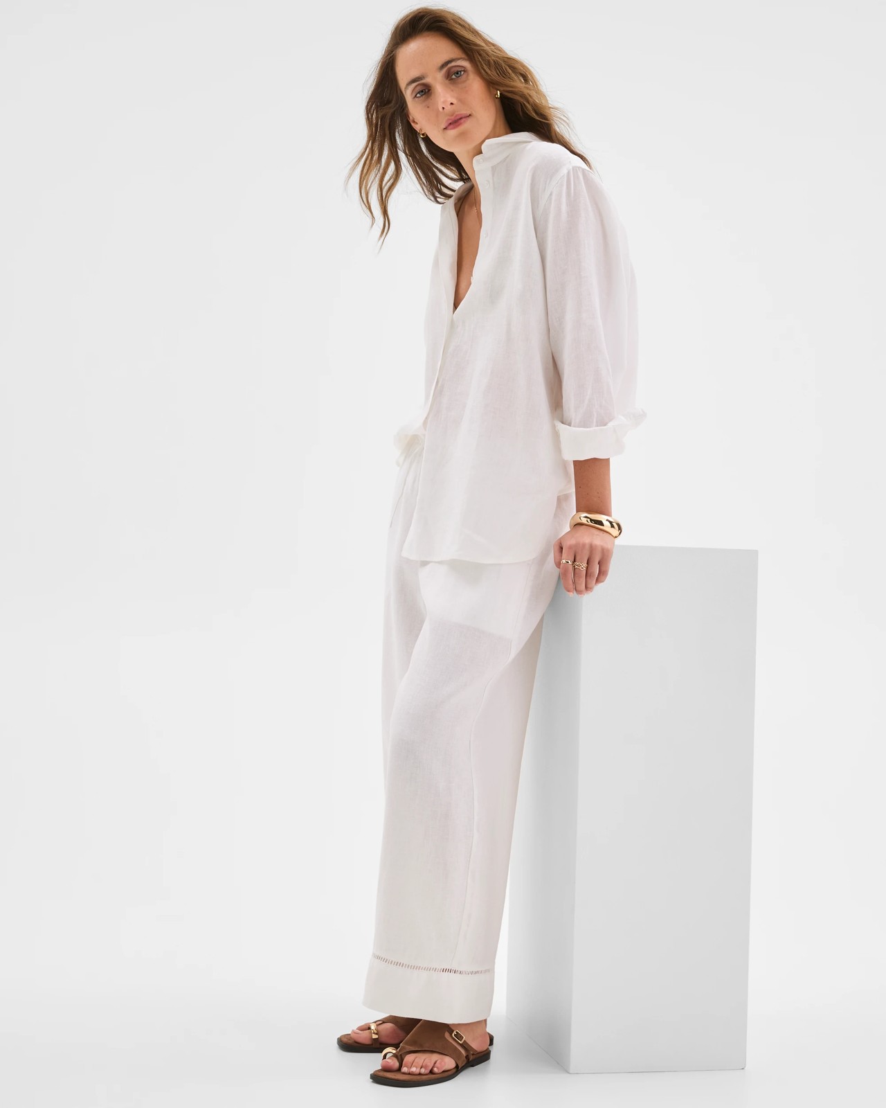 Resort European Linen Trim Crop Pants - White 3 of 6