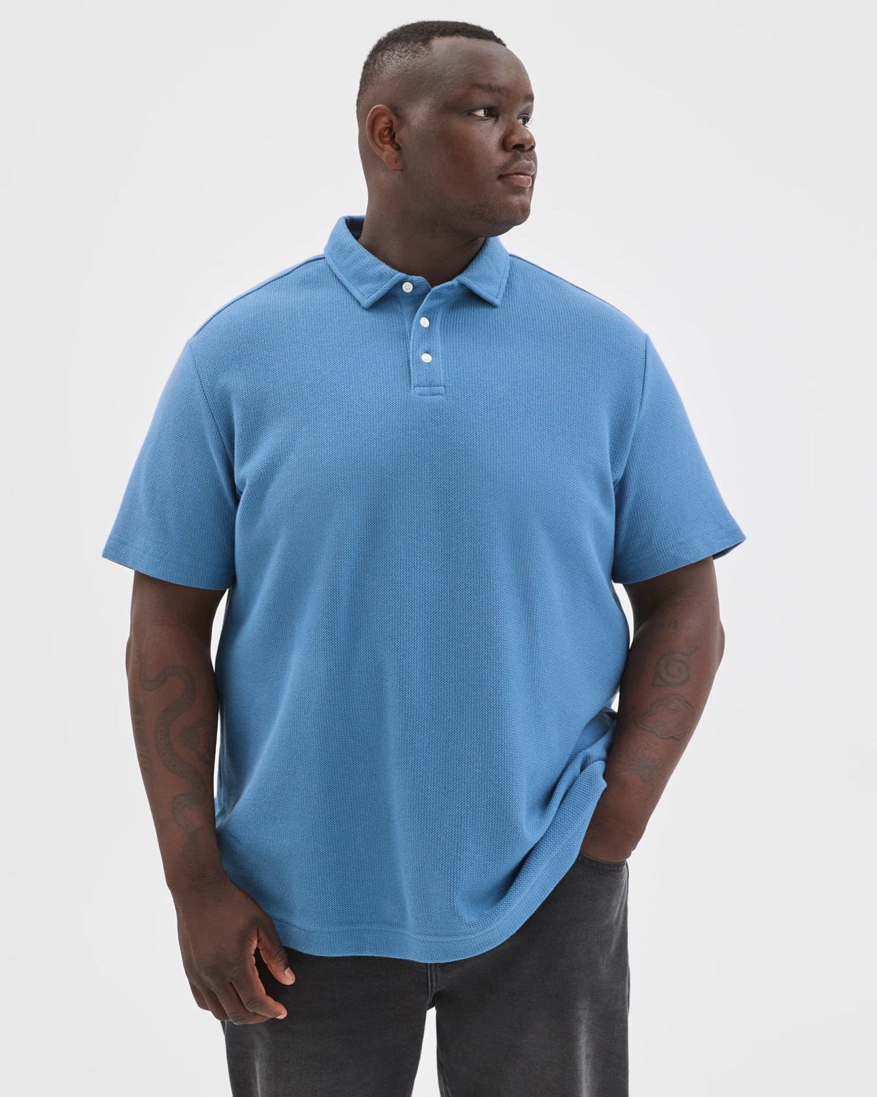 Plus Size Australian Cotton Textured Polo Top - Copen Blue 2 of 6