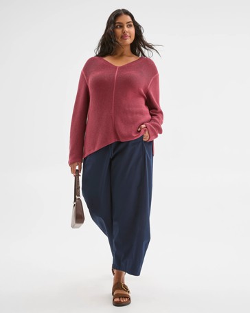 Plus Size Australian Cotton Blend V-Neck Ottoman Twist Sweater