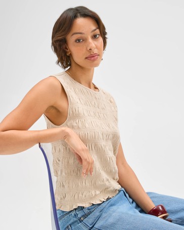 Australian Cotton Sleeveless Shirred Tank Top