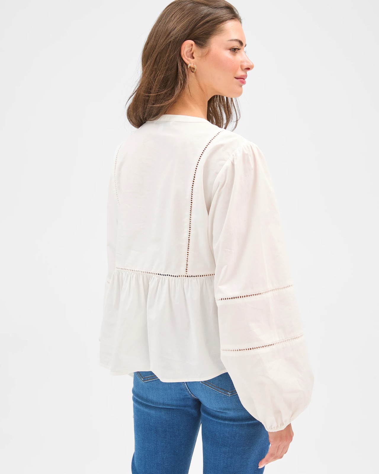 Petites Long Sleeve Trim Detail Pintuck Blouse 6 of 6