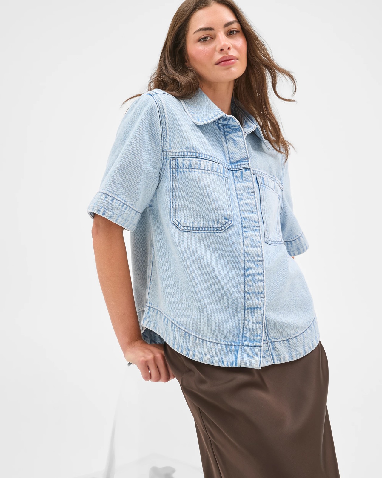 Petites Concealed Placket Denim Jacket 4 of 5