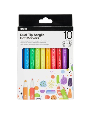 Anko 10 Pack Dual-Tip Acrylic Dot Markers - Bright