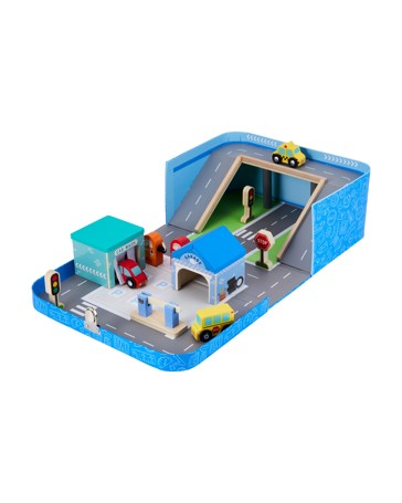 Anko 12 Piece Wooden Play Suitcase Vehicles Set