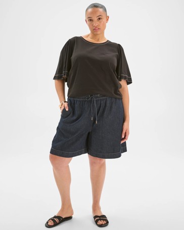 Plus Size Elasticated Waist Denim Shorts