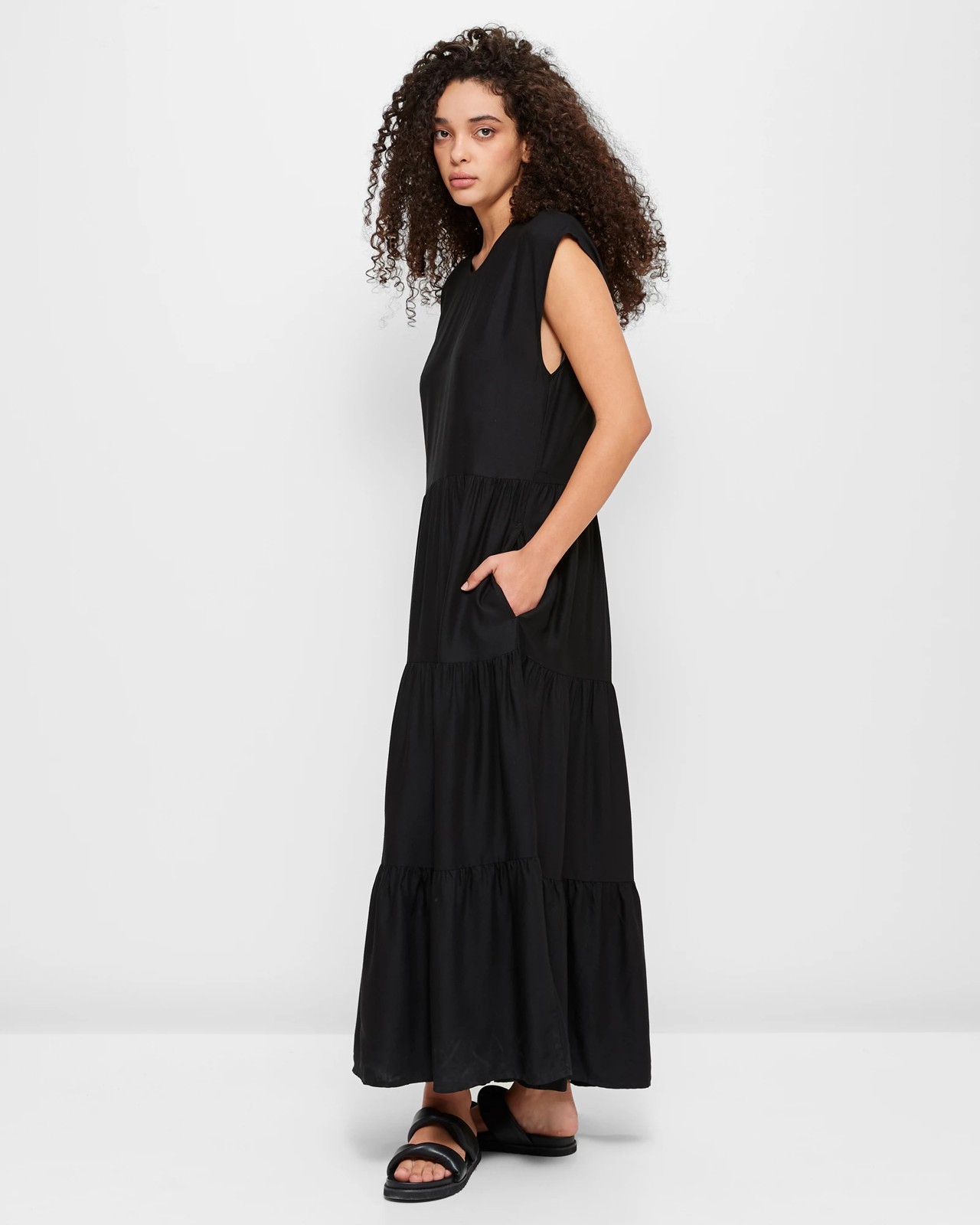 Sleeveless Tiered Maxi Dress - Black Beauty | Target Australia