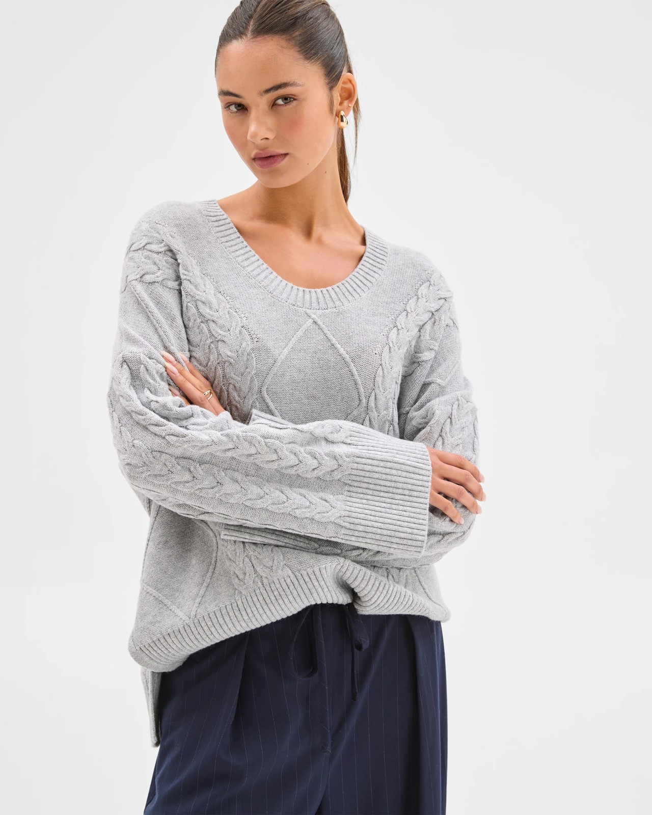 Lily Loves Cable Knit Jumper - Grey Marle 2 of 6