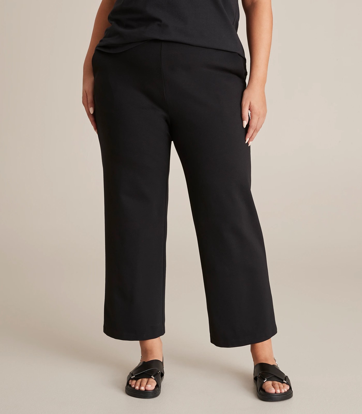 Wide Leg Ponte Pant With Elastic Waist