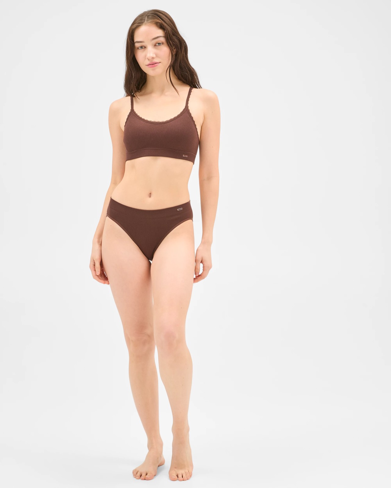 Lily Loves Rib and Lace Seamfree Crop Top - Chocolate 4 of 5