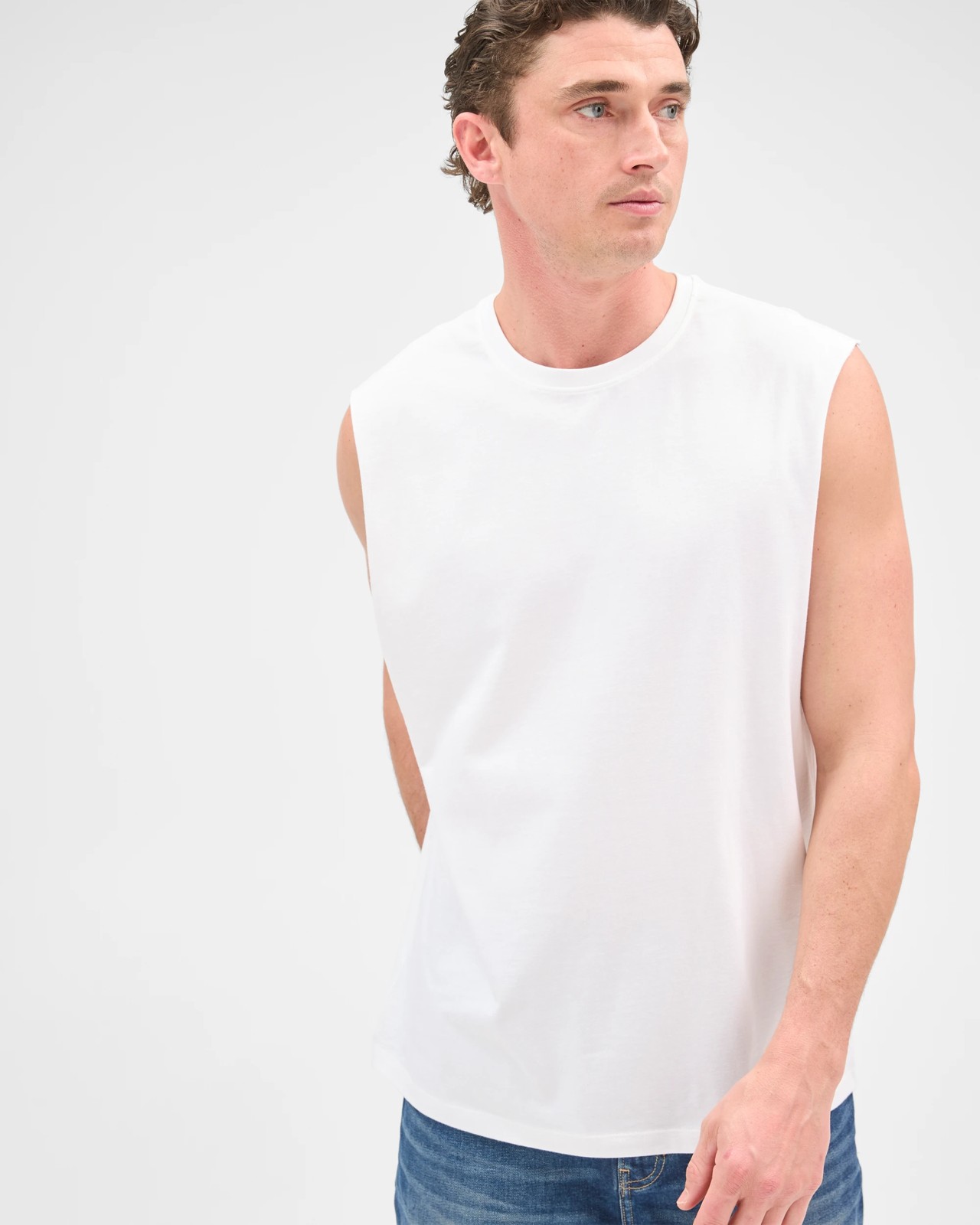 Australian Cotton Plain Tank Top  - White 5 of 5