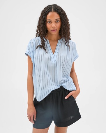 Cotton Collared Popover Blouse