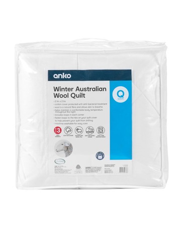 Anko Winter Australian Wool Quilt, Queen Bed - White