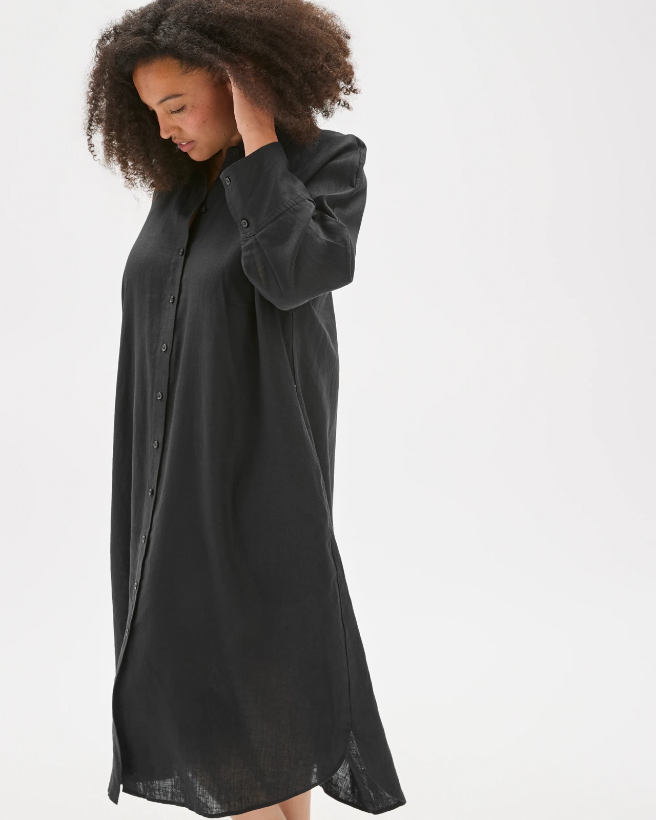 Plus Size European Linen Long Sleeve Maxi Shirt Dress 5 of 5