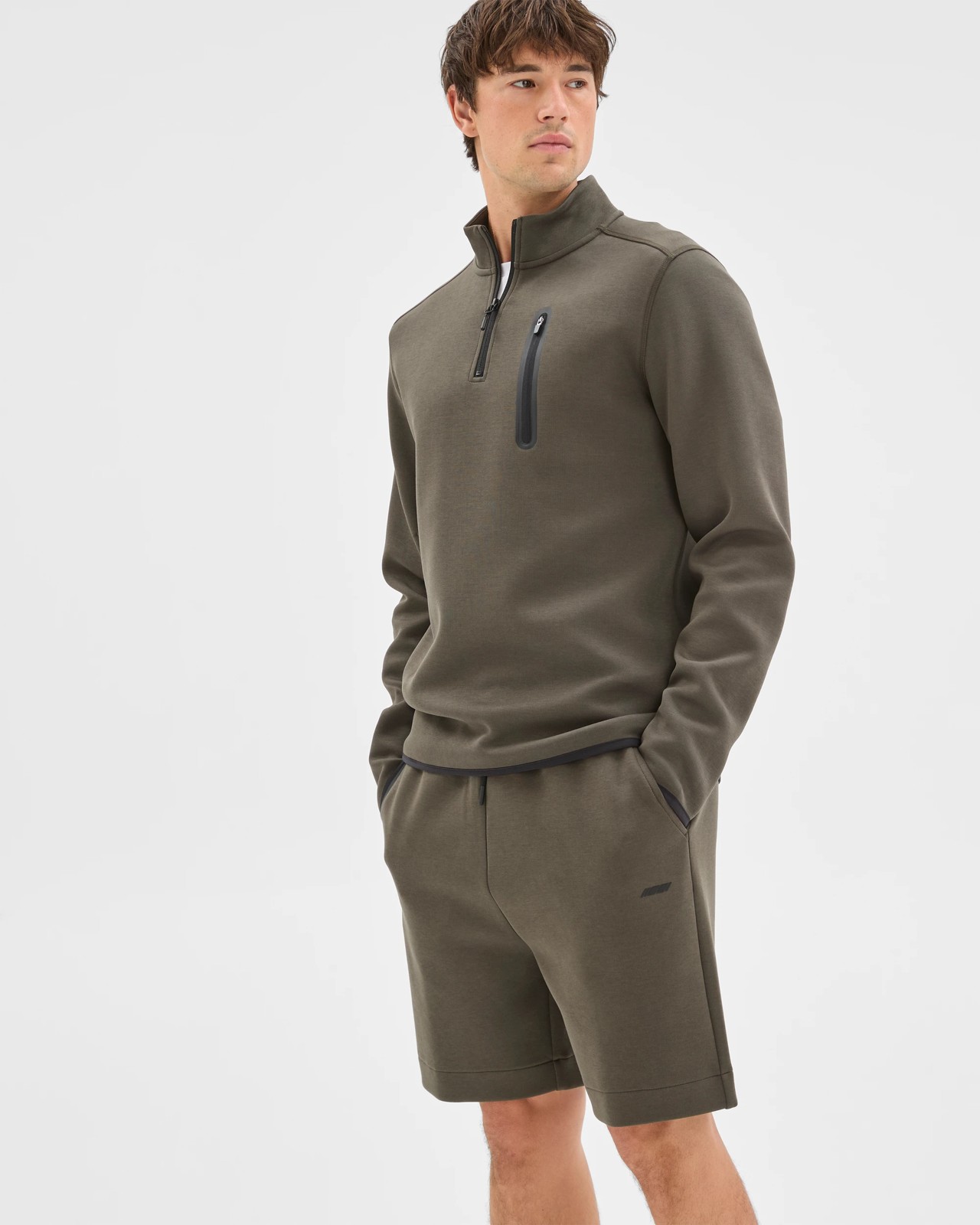 Active Australian Cotton Blend Tech Quarter Zip Jumper - Khaki 3 of 6