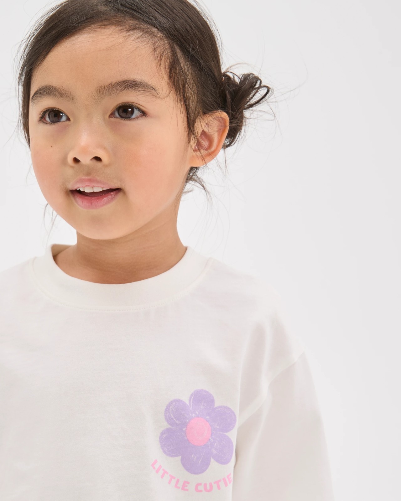 Australian Cotton Blend T-Shirt and Bike Shorts Set - Flower White Purple 3 of 6