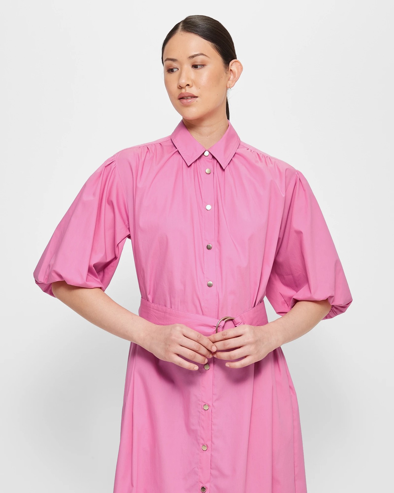 Pink button store up shirt dress