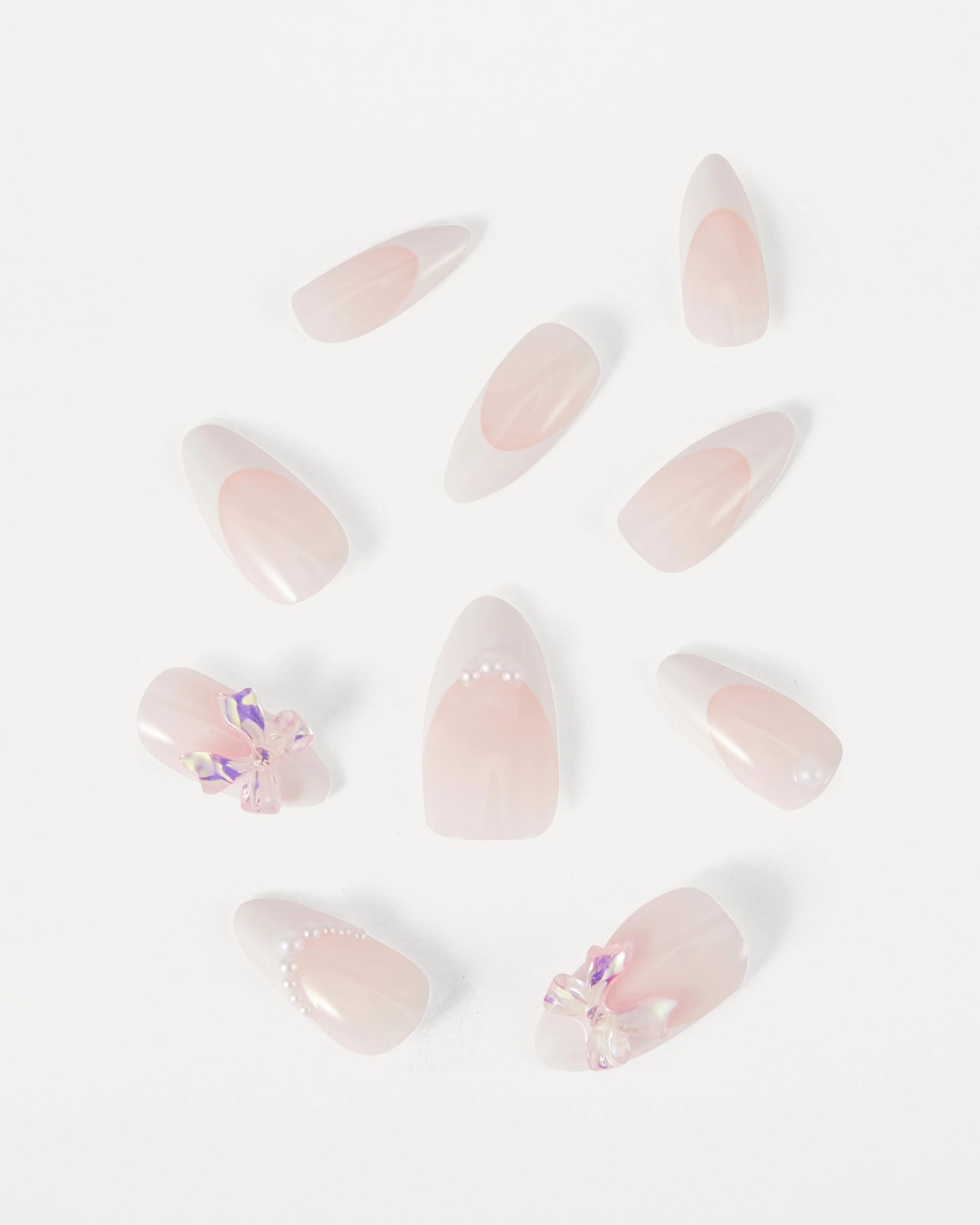 OXX Beauty 24 Pack Artificial Nails with Adhesive, Long Almond Shape - French Tip and 3D Bow 2 of 3