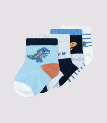 Baby Organic Cotton Patterned Mid-crew Socks 4 Pack - Underworks - Dinosaurs