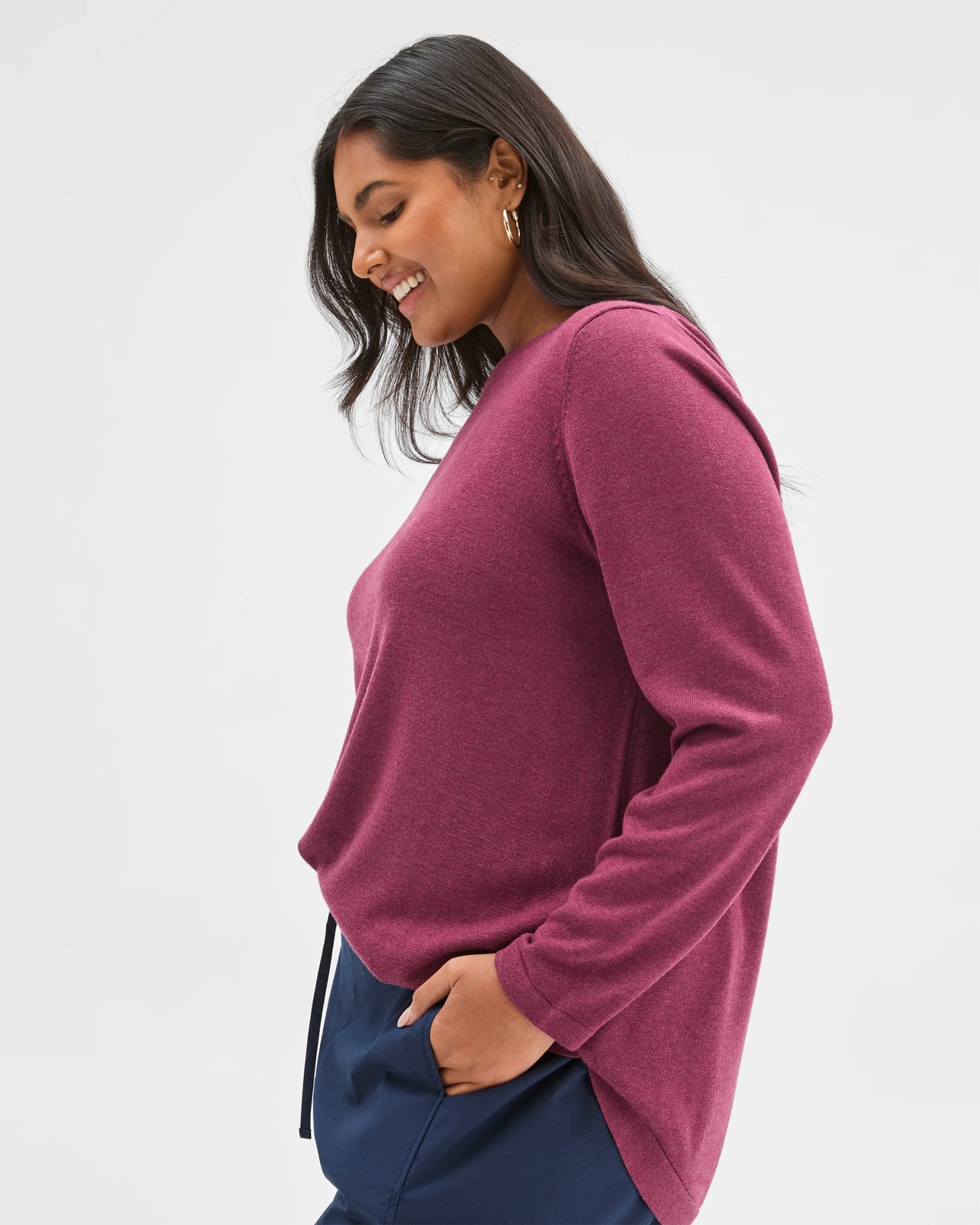 Plus Size Long Sleeve Curve Hem Rib Jumper - Crushed Violet Marle 4 of 6