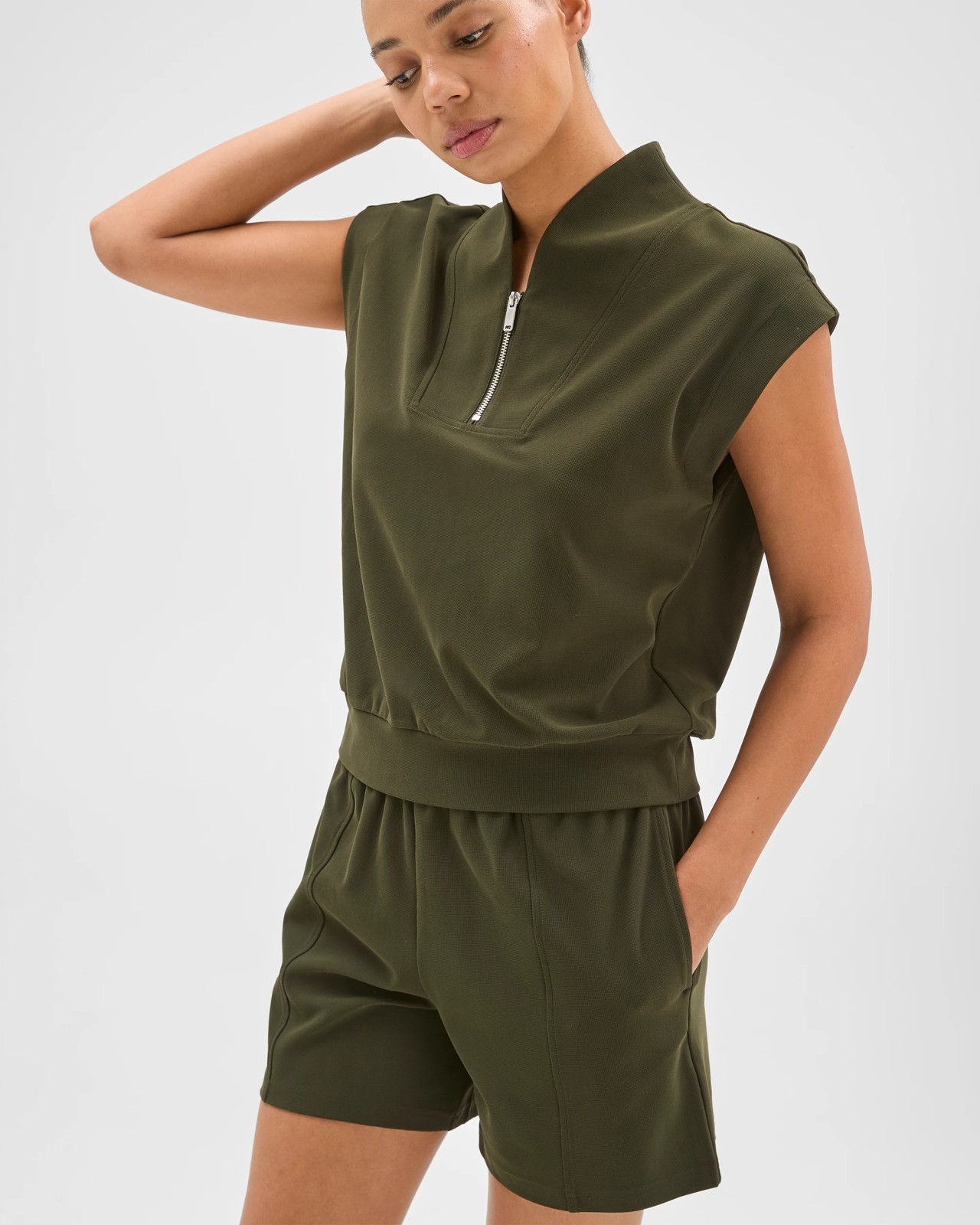 Active Sporty Pique Shorts - Dark Olive 4 of 5