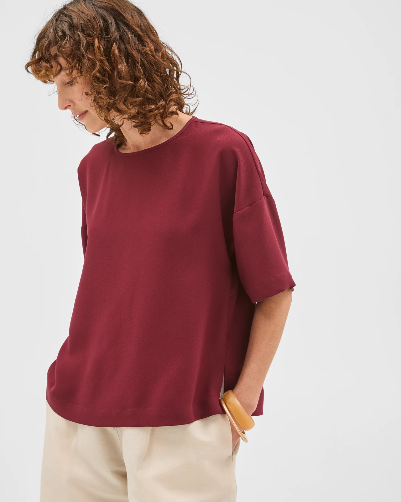 Preview Simone Crepe Boxy T-Shirt - Sangria 2 of 5