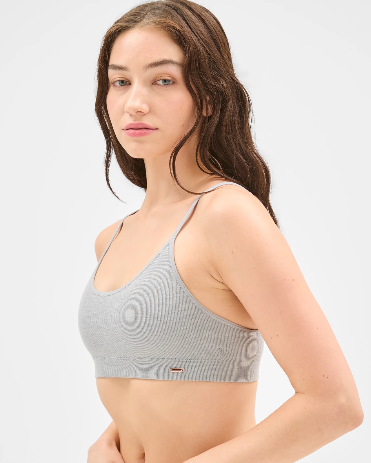 Lily Loves Rib Wirefree Crop Top - Grey Marle 2 of 3
