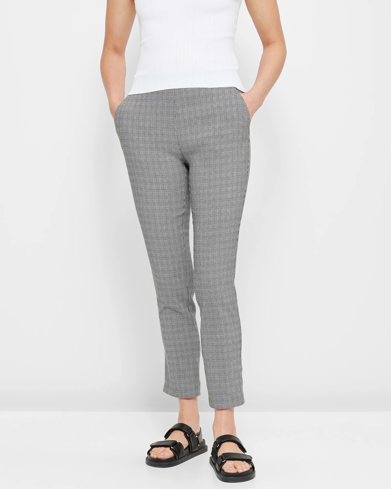 Ankle Length Bengaline Pants - Preview - Monochrome Check