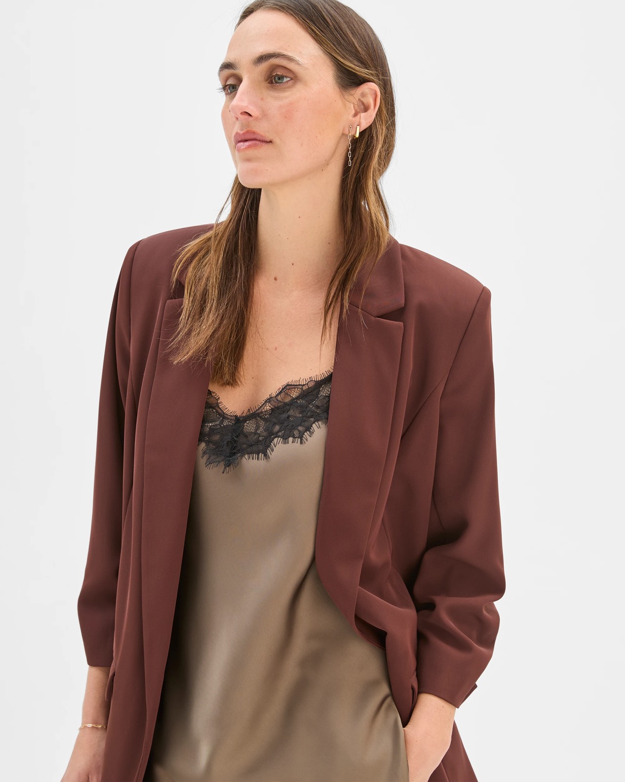 Preview Ruched Sleeve Blazer - Dark Chocolate 4 of 5