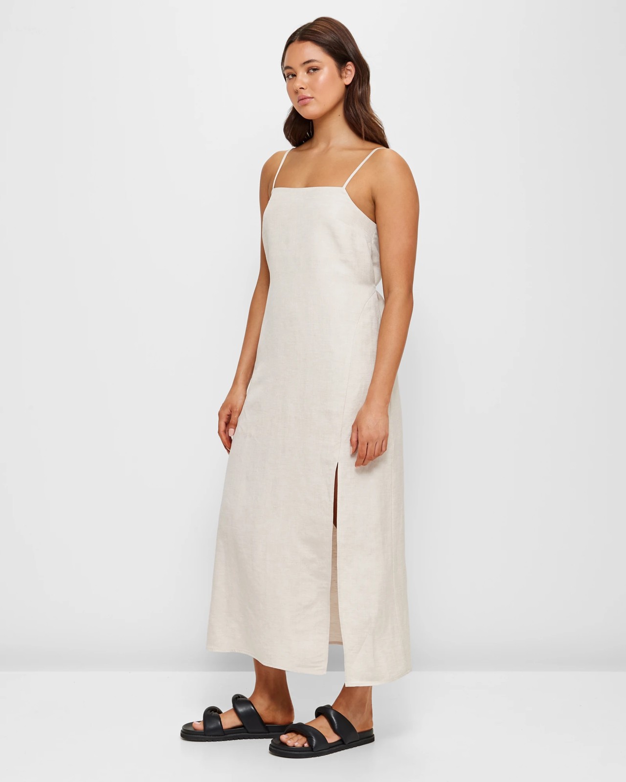 Linen Blend Split Front Midi Dress - Lily Loves 3 of 5