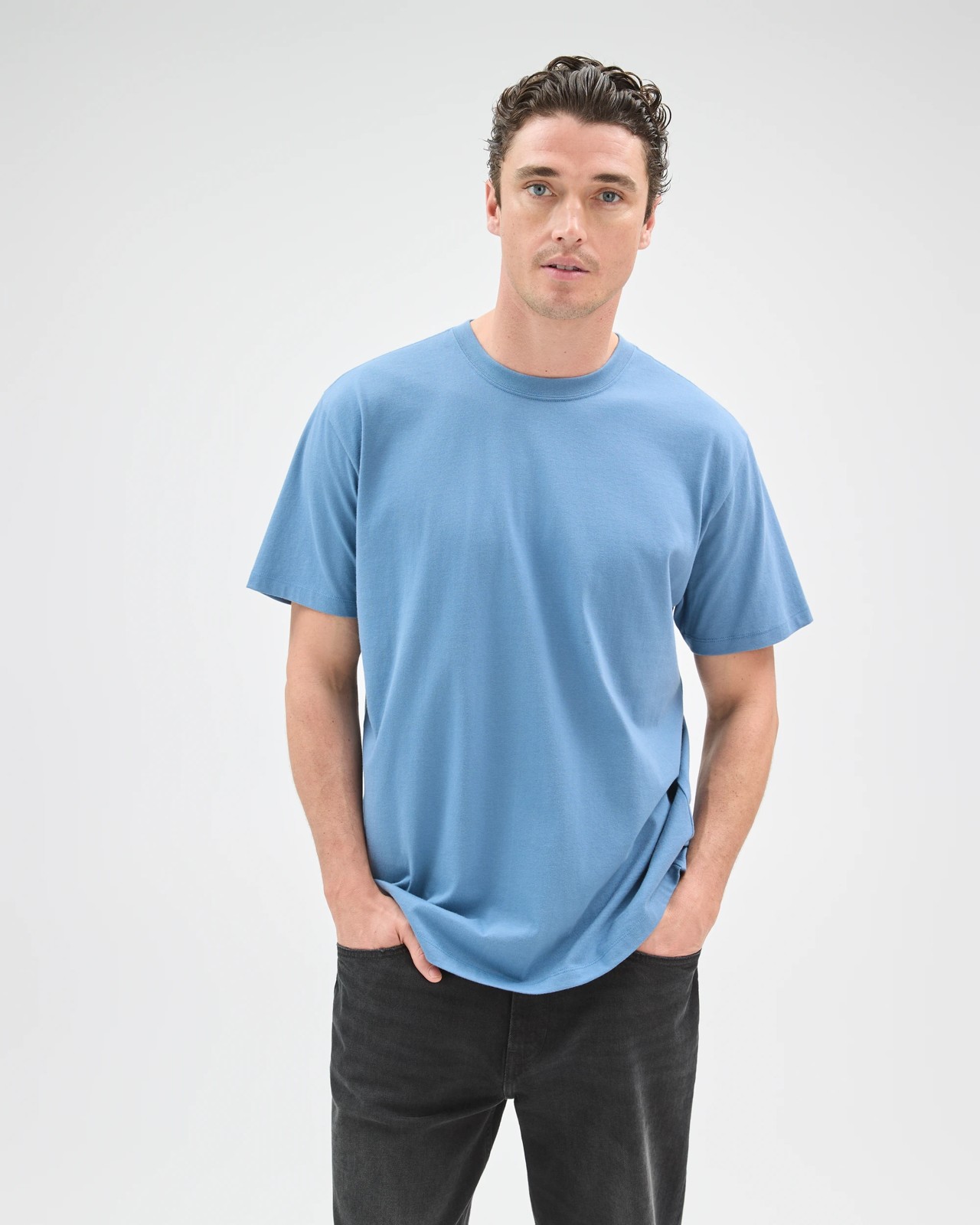 Australian Cotton Curved Hem T-Shirt - Blue 2 of 6