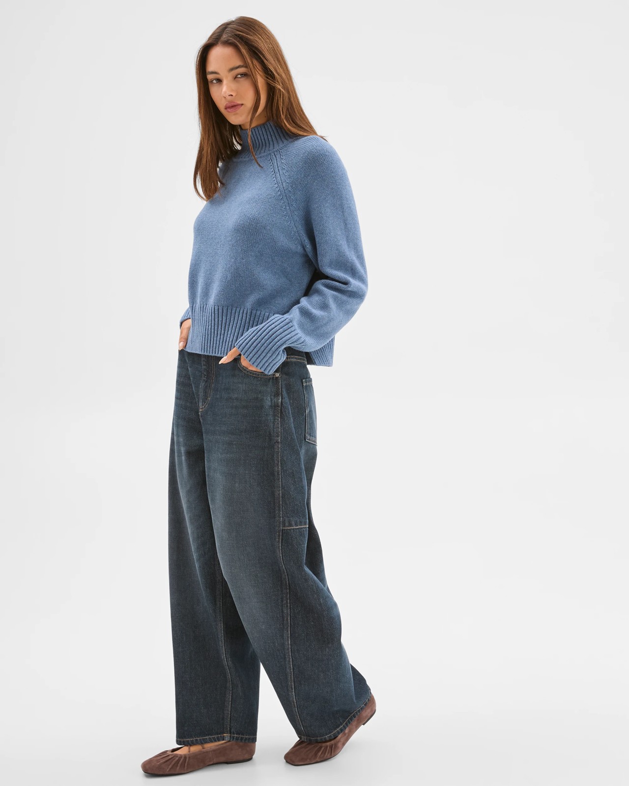 Lily Loves Australian Cotton Blend High Neck Knit Jumper - Denim Blue 2 of 5