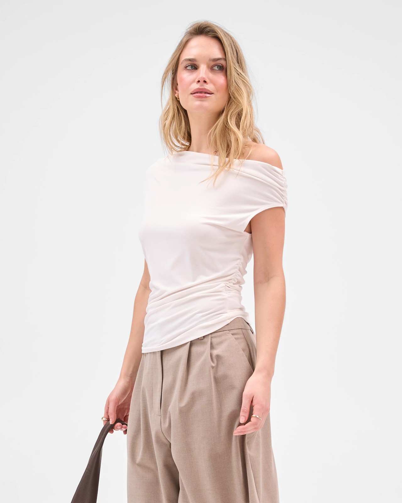 Lily Loves Drape Off Shoulder Top - Pale Oat 2 of 6