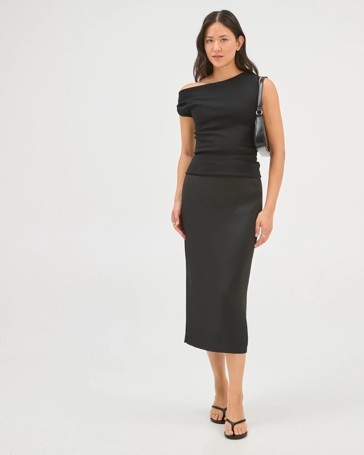 Preview Fiona Tailored Column Midi Satin Skirt